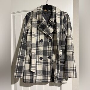 Jou Jou Black and White Plaid Peacoat